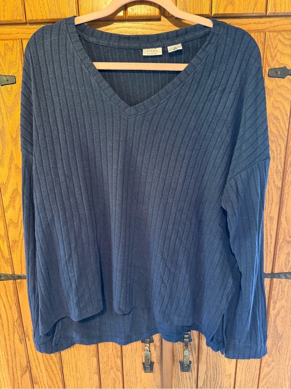 Serra Navy Ribbed V-Neck Sweater